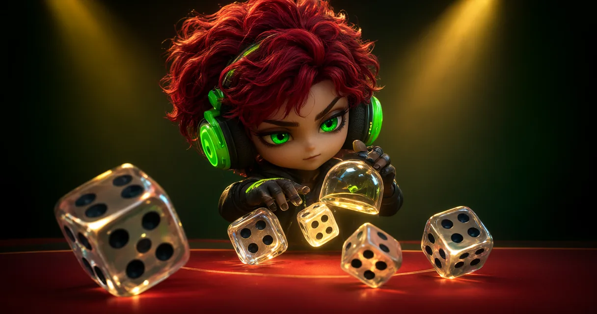 Close-up of rolling dice inside an automated Sic Bo tumbling dome